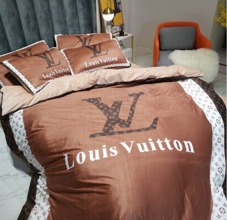 Parure de lit design monogramme marron – Housse de couette + taies d'oreiller
