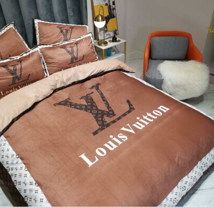 Parure de lit design monogramme marron – Housse de couette + taies d'oreiller