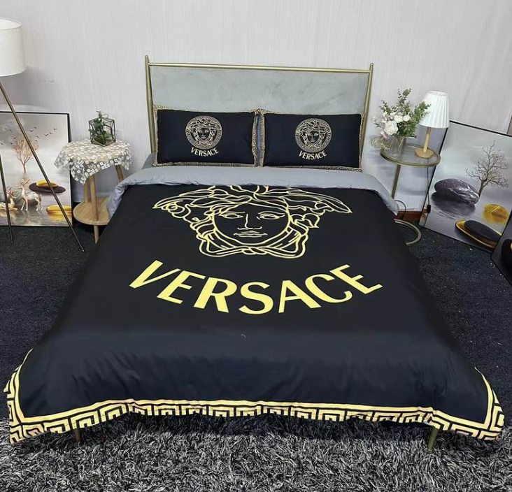 Parure de Lit Style Baroque Noir & Or - Housse de couette + taies d'oreiller