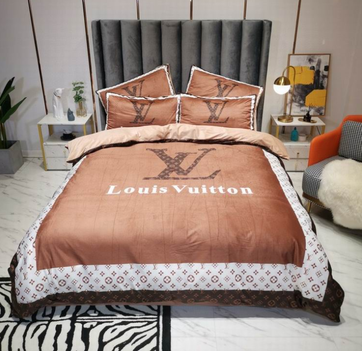 Parure de lit design monogramme marron – Housse de couette + taies d'oreiller