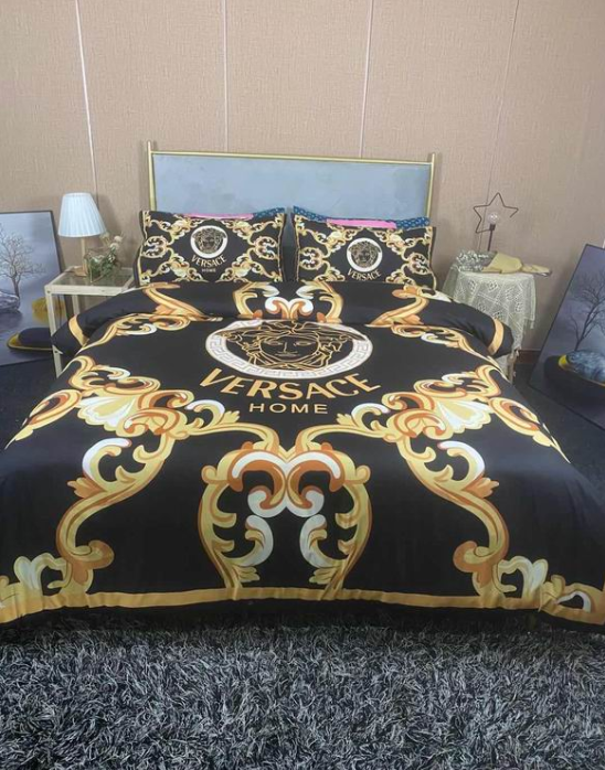 Parure de Lit Luxe Noir & Doré – Design Baroque Élégant - Housse de couette + taies d'oreiller